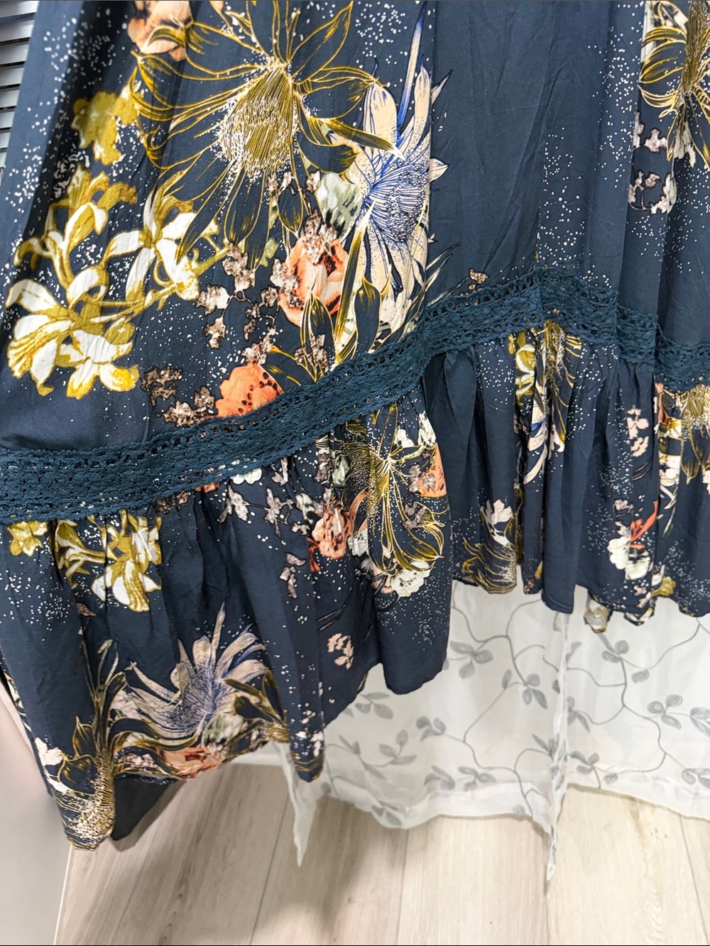 Floral Navy Maxi Dress with V-Neck - Picture 9 of 11
